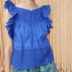 Ulla Johnson NWT sz 12 Leona Top in Cobalt eyelet details excellent new cond